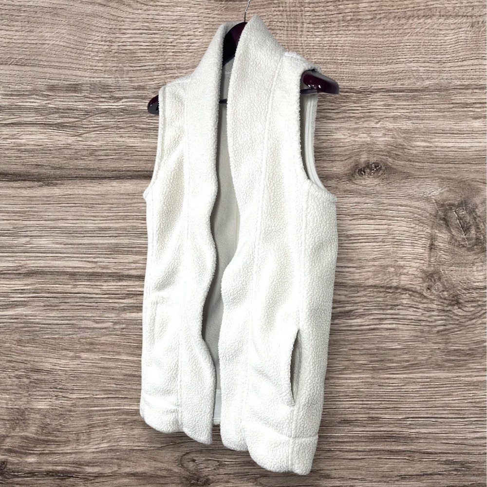 Vineyard Vines Open Front Fleece Vest Womens XS Ivory Oversize Long Length Shawl - Picture 5 of 9